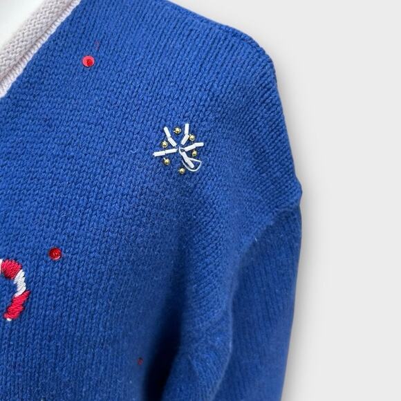 VTG Heirloom Collectibles Snowman Christmas Cardigan Sweater Blue Women's Large - Picture 5 of 12